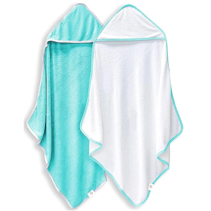 2 Pack Baby Bath Towel - Rayon Made from Bamboo, Ultra Soft Hooded Towels for Babies,Toddler,Infant - Newborn Essential -Perfect Baby Registry Gifts for Boy Girl (White and Malachite, 30 x 30 Inch)
