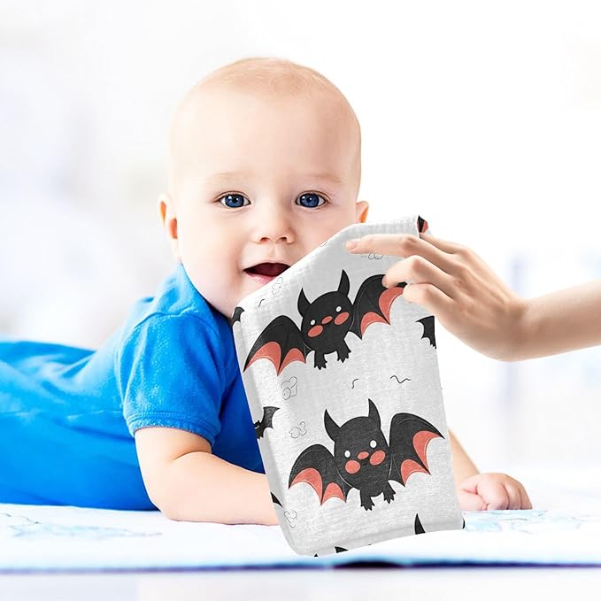vvfelixl Baby Muslin Washcloths Cute Bats Cartoon Baby Burp Cloths Cotton Baby Face Towel for Newborn Infants Boys Girls Soft and Absorbent 11.8 X 11.8 in, 3 Pack
