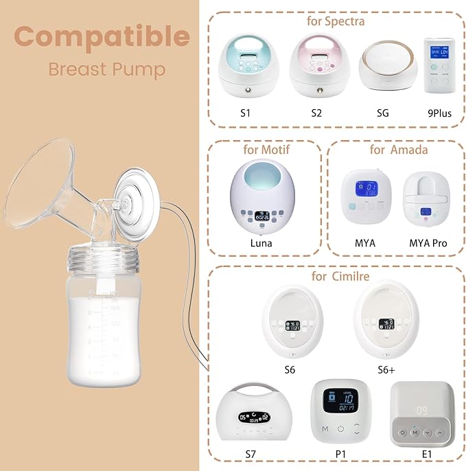 6oz Wide-Mouth Breastmilk Storage Bottles with Two-Pieces Sealing Cap, Leak-Proof Design, No-Fade Reading Marking, Compatible with Spectra S1 S2 9 Plus, Motif Luna, and Most Wide-Mouth Flanges, 4 Pack