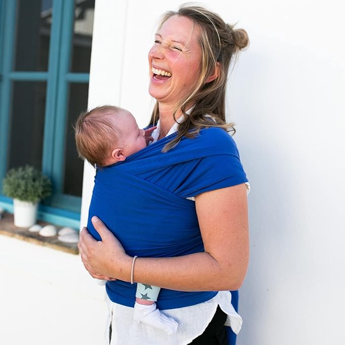 Cuddlebug Hands-Free Baby Carrier - Soft & Stretchy Wrap for Newborn to Toddler 7-35 lbs - One-Size-Fits-All Hip-Healthy Holder (Blue)