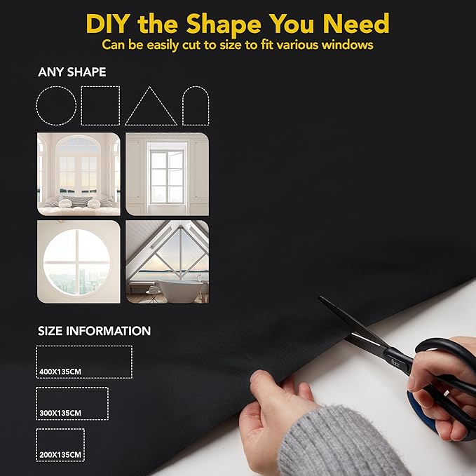 Deconovo 100% Blackout Shades for Windows, Thermal Blinds for Windows, Portable Black Out Window Covers for Baby Nursery, Bedroom, Travel, 1 Piece, Black, 118x57 Inch