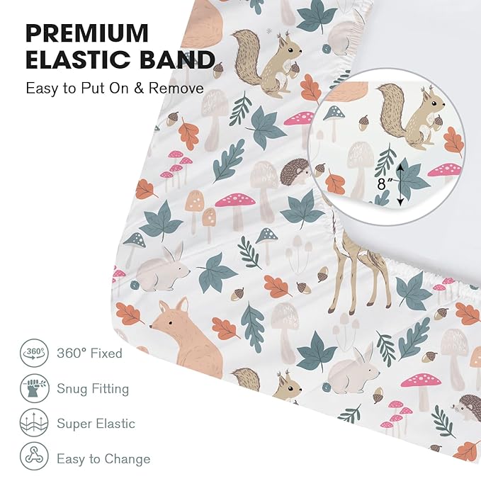 Little Grape Land Crib Sheets 2 Pack, Microfiber Fitted Crib Sheet for Standard Crib Mattress 52"x28"x8", Soft and Neutral Baby Crib Sheets for Boys and Girls, Breathable & Easy Care, Woodland Fawn
