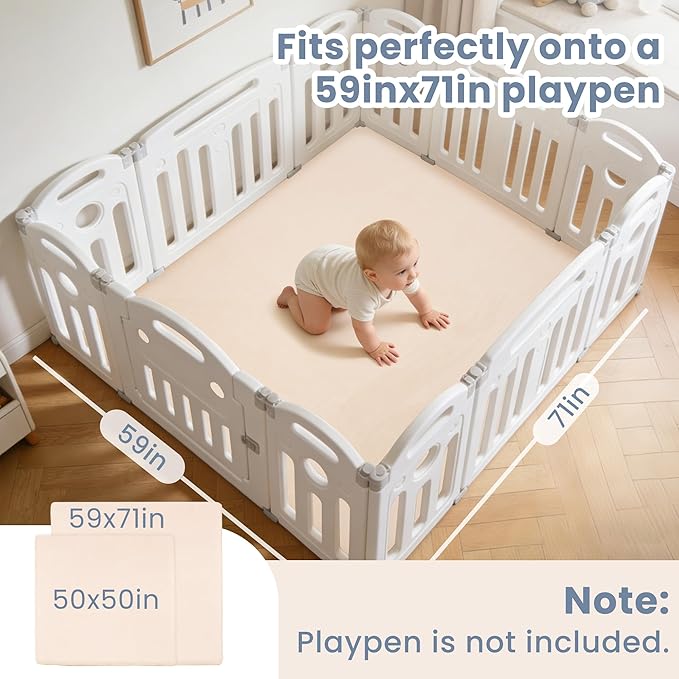 ACOMOPACK 1.3" Thick Baby Play Mat for Floor 59x71"-Large Water-Repellent&Non-Slip Memory Foam Mat for Kids,Toddlers,Soft Velvet Nursery Rug for Tummy Time&Crawling,Yoga,Tatami Style(Blush)