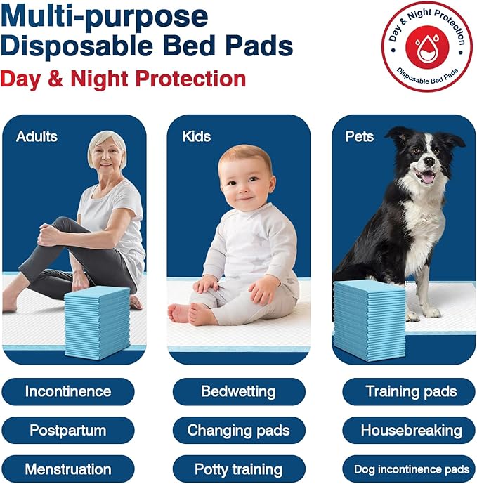 BIGGMED Tear-Resistant Disposable Bed Pads 30" x 36" 100 Count Absorbent Underpads, Chux Thicker Extra Large Incontinence Bed Pads, Pee Pads for Adults, Kids, Elderly, Pets