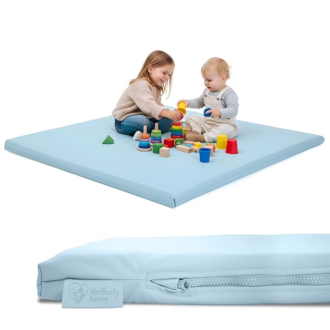 Play Mat Cover Only – Fits 50x50x1 Rollable Foam Floor Mat for Babies – Waterproof, Easy to Clean Replacement Cover for Tummy Time & Crawling – Blue