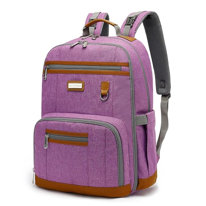 Diaper Bag Backpack, Large Baby Nappy Bags with Portable Changing Pad for Boys and GirlsMultifunction Travel Baby Bag for Moms Dads, Shower Gifts Waterproof and Stylish，Purple