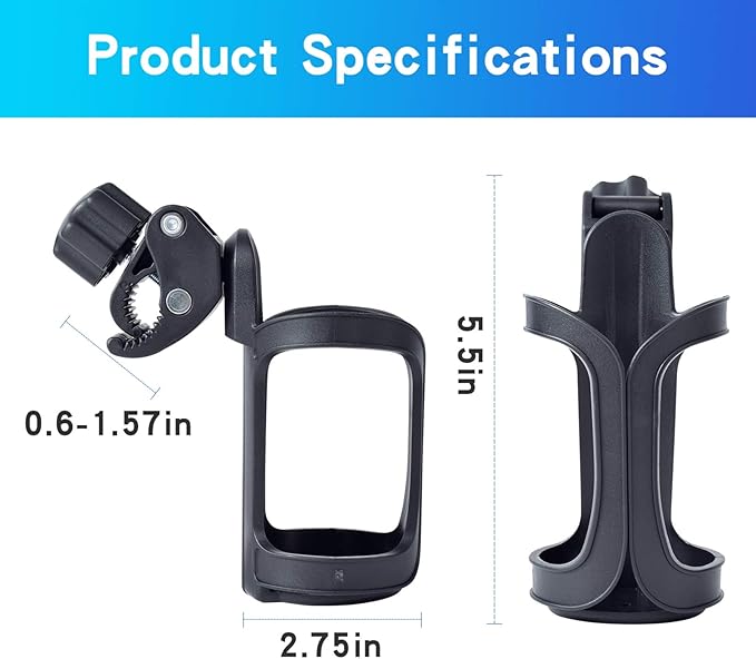 Universal Stroller Cup Holder, Upgrade Cup Holder for Walker, Attachable Bike Water Bottle Holder, Drink Holder Attachment for Wheelchair, Motorcycle, Scooter, Bicycle, Rolling Walker, Trolley
