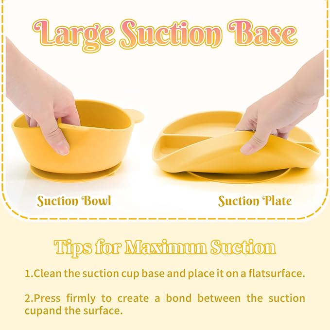 CHCC Silicone Baby Feeding Set 6 Pcs, Baby Led Weaning Supplies, Baby Feeding Supplies Set BPA Free, Baby Essentials for Newborn Gift Yellow