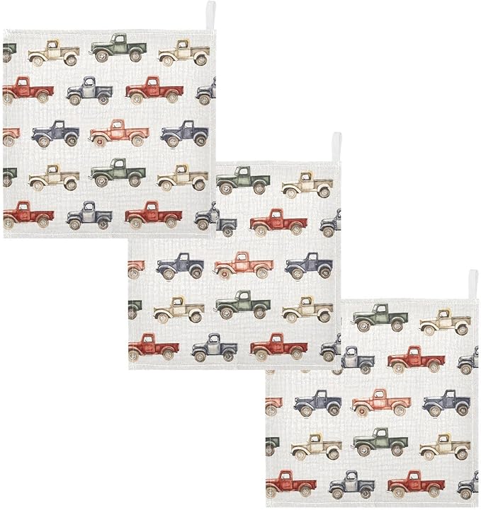 vvfelixl Vintage Trucks Jeeps Baby Burp Cloths Baby Muslin Washcloths for Boys Girls Cotton Babys Face Towel for Newborn Infants Soft and Absorbent 11.8 X 11.8 in, 5 Pack