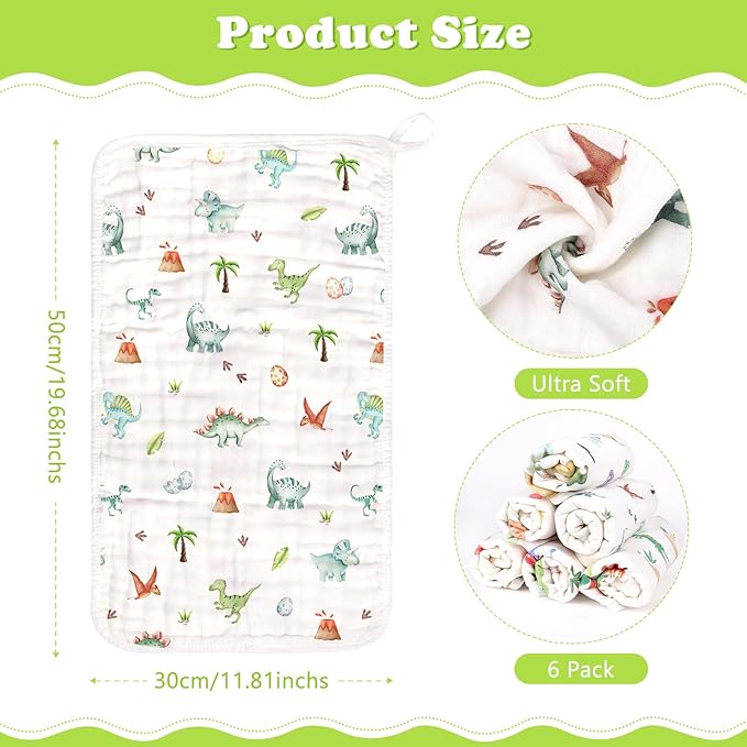 decalsweet Baby Burp Cloths Muslin Washcloths 6 Pack Muslin Burp Cloths 100% Cotton Large 20''x12'' Soft 6 Layers Baby Burp Rags for Boys Girls Baby Essentials for Newborn Gift Machine Washable