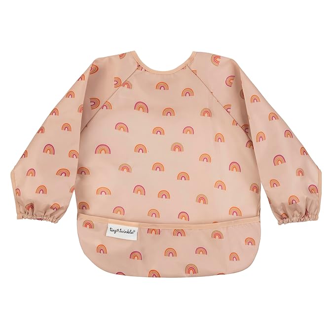 Tiny Twinkle Long Sleeve Bib for Babies & Toddlers | Waterproof Smock Bib for Eating | Machine Washable & Mess-Proof Feeding Essentials | Newborn Shower Gift (Boho Rainbow, 2-4Y)