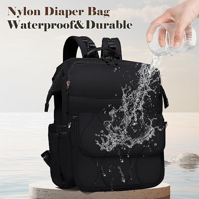 miss fong Diaper Bag Backpack - Baby Diaper Bag Travel Diaper Backpack with Diaper Changing Pad Large Capacity Baby Backpack with 12 Pockets for Mom & Dad -Black
