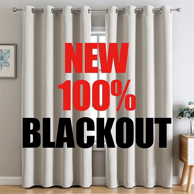 G2000 100% Blackout Curtains for Bedroom & Living Room - 84 Inch Long Beige Curtains with Room Darkening, Thermal Lined, Insulated, Light Blocking, Noise Reducing, 2 Panel Set