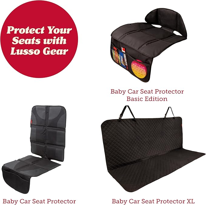 Lusso Gear Car Seat Protector for Baby - Backless Mat With Thick Padding, 2 Mesh Storage Pockets, Waterproof - Protects Fabric or Leather Seats, Non-Slip Padded Backing (Black)