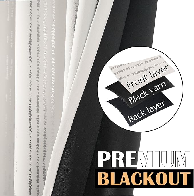 jinchan 95% Blackout Boho Curtains 90 Inches Long for Bedroom Living Room Silver Geometric Foil Printed Curtain Grommet Top Room Darkening Drapes Off White 52 x 90 2 Panels