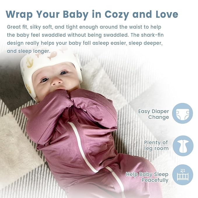 ZIGJOY Shark-Fin Transitional Swaddle for Newborn - 0.5 Tog Rayon Made from Bamboo Transition Swaddle Sleep Sack 3-6 Months Baby Arms Up Swaddle Blanket with 2-Way Zipper, Purple