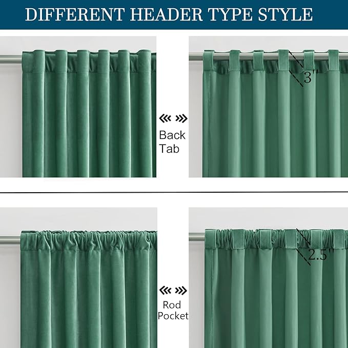 PRIMROSE Velvet Curtains 108 inch Long for Living Room,Set of 2 Panels Turquoise Aqua Blackout Rod Pocket Back Tab Window Treatment Room Darkening Heavy Decorative Curtains Drapes for Bedroom