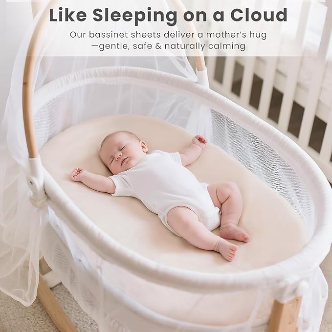 Konssy 3 Pack Stretchy Bassinet Sheets for Baby Girl Boy, Soft Breathable Baby Bassinet Mattress Sheets Fit for Hourglass Oval Cradle, Moses Basket Rectangle Mattress (Green Leaves)