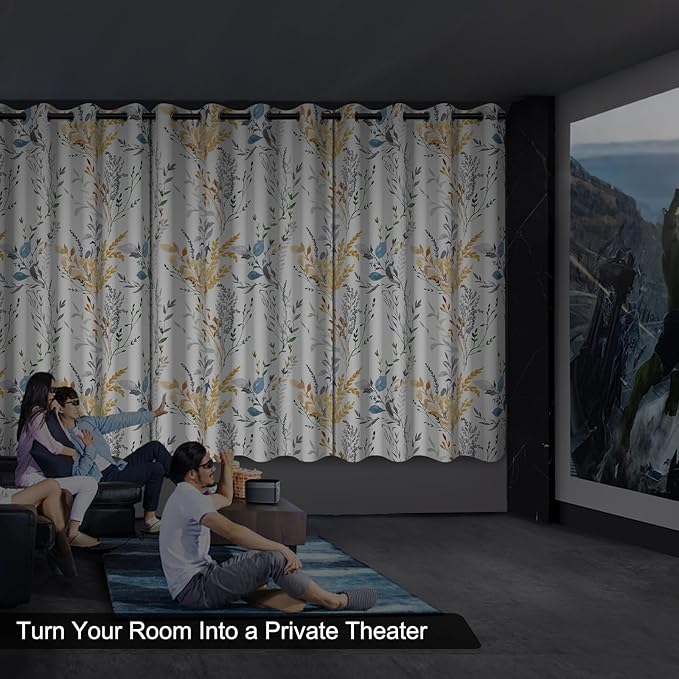 Floral Black Out Curtains 63 Inch Long, Patterned Blackout Curtains for Bedroom and Living Room, Farmhouse Privacy Soundproof Room Darkening Drapes 2 Panels Set, Thermal Curtains for Winter Insulated