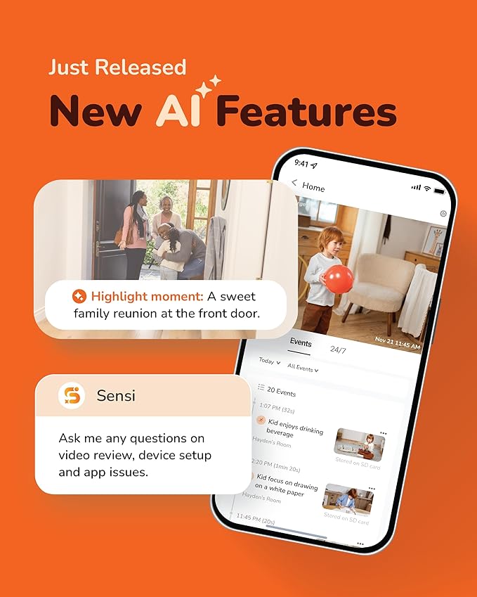 Sensforge 2.5K Indoor Pan-Tilt Dome Security Camera, AI Human & Pet Detection, 360° Coverage, Two-Way Audio, Dual-Band Wi-Fi (2.4G/5G), 64GB SD Card Included, No Monthly Fees (1, White)