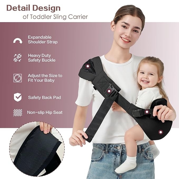 Toddler Sling Carrier, Toddler Carrier Sling, Baby Carriers Hip Carriers with Backrest, Lightweight Travel-Friendly Baby Slings Carriers, Black