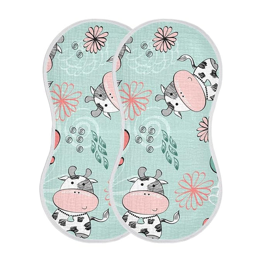 Kigai Cow Muslin Baby Burp Cloths, Large Absorbent Cotton Muslin Burp Cloths Set of 1, Washcloths, Face Towel, Bibs for Newborn Boys Girls, 11 x22 Inch