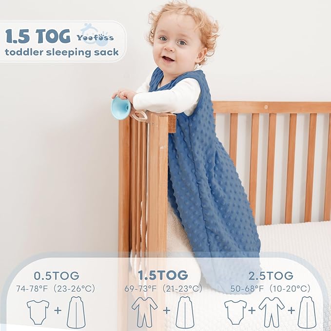 Yoofoss Fleece Baby Sleep Sack 18-24 Months with Plush Dots, TOG 1.5 Baby Wearable Blanket with 2-Way Zipper, Cotton Toddler Sleep Sack Fleece