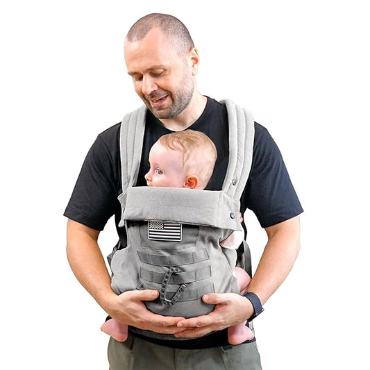 Baby Carrier, Lumbar Support Infant Carrier (0-36M, 8-33 lbs) with Foldable Headrest Carabiners for Big and Tall Parents, Men, Women, Grey