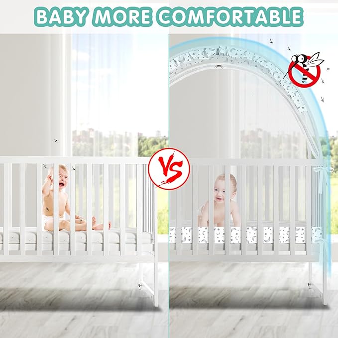 Crib Tent - Crib Net to Keep Baby in, Stop Baby from Climbing Out of Crib, Pop Up Crib Tent with Durable Breathable Net Double Zipper Strong Rods Installation Convenience (Gray Stars & Moons, Large)
