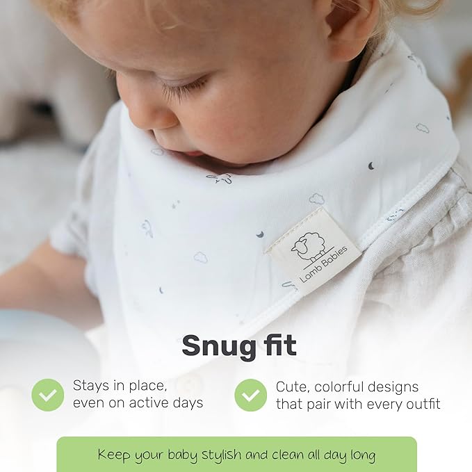 Lamb Babies Bandana Cotton Baby Bibs, Ultra Soft Stylish and Lightweight Absorbent Design for Milk Dribbles Burps and Spills