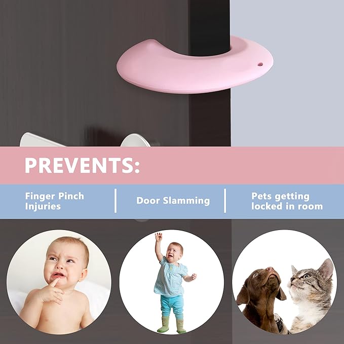 Door Pinch Guard and Door Slam Stopper, Durable Silicone Door Finger Pinch Guard, Prevents Slamming on Even Heavy Doors, Non-Toxic & Pet Friendly, 4 Packs Pink.