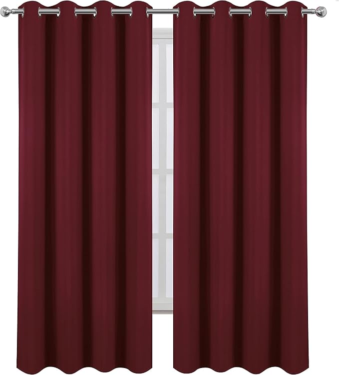 LEMOMO 100% Blackout Curtains 52 x 95 Inch Burgundy Red Curtains 2 Panels Darkening Thermal Insulated Bedroom Curtains
