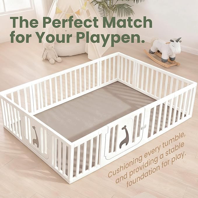 Baby Play Mat for Floor,50"×65" Playpen Mat for Toddler,Infant,Kids,1.3" Thick Elasti Foam Non-Slip Nursery Rug,Water Repellent Soft Padded Floor Mats for Tummy Time,Crawling(Beige)