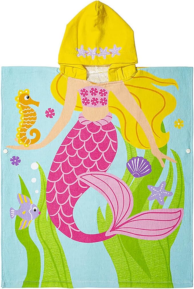 BANGSAUR Kids Hooded Towel Bath Beach Soft Cotton Towels Girls Absorbent Pool Wrap with Hood Baby Toddler Poncho Robe(Blond Hair Mermaid,5-9Years/Height:43"-51")