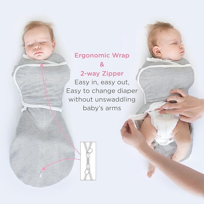 SwaddleDesigns Organic 6-Way Omni Swaddle Sack Arms Up Swaddle for Newborn, More Options to Calm Startle Reflex, Improves Sleep, 12-18 lbs, Heathered Gray