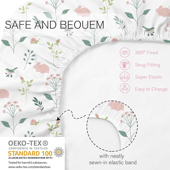 Little Grape Land Bassinet Sheets 4 Pack, 33" x 18" Fitted Bassinet Sheets Up to 4" Deep Pocket, Ultra Soft Baby Bassinet Fitted Sheets for Bassinet Mattress, Rose Garden