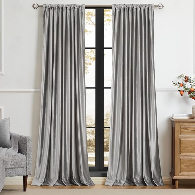 PRIMROSE Light Grey Curtains 102 inch for Living Room,2 Panels Drapes Blackout Rod Pocket Back Tab Window Treatment Room Darkening Thick Decorative Curtains for Bedroom