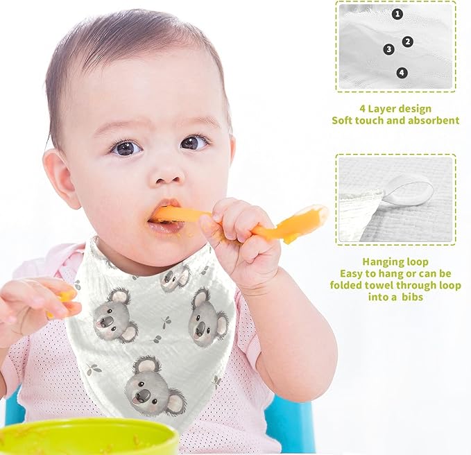 vvfelixl Baby Muslin Washcloths Cartoon Simple Koala Bear Baby Burp Cloths Cotton Babys Face Towel for Newborn Infants Boys Girls Soft and Absorbent 11.8 X 11.8 in, 3 Pack