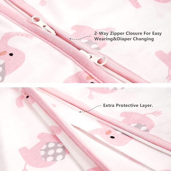 TILLYOU 2 Pack Baby Sleep Sack 18-24 Months 100% Cotton Wearable Blanket 0.5 TOG Sleeveless Summer Sleep Sacks with 2-Way Zipper, Pink Elephant