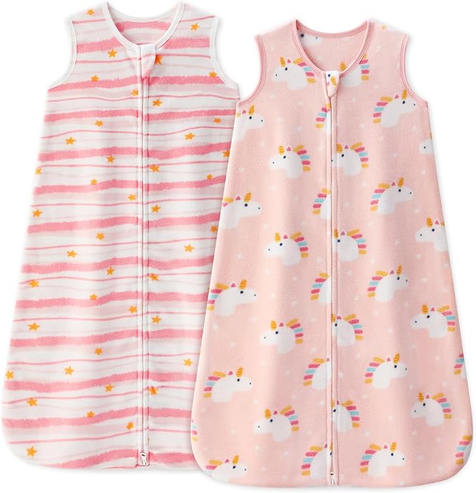 Unnivoll Fleece Baby Sleep Sack 6-12 Months 1.0 Tog Baby Wearable Blanket Microfleece Sleeping Sack with 2-Way Zipper for Newborn Infant Pink & White Unicorn