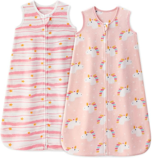 Unnivoll Fleece Baby Sleep Sack 6-12 Months 1.0 Tog Baby Wearable Blanket Microfleece Sleeping Sack with 2-Way Zipper for Newborn Infant Pink & White Unicorn