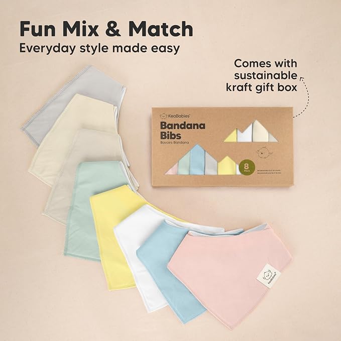 KeaBabies 8-Pack Organic Baby Bandana Bibs for Girls - Super Absorbent Triangle Baby Bibs for Drooling and Teething Infant, 100% Cotton Extra Soft for Newborn, Infant 0-36 Months (Dawn)