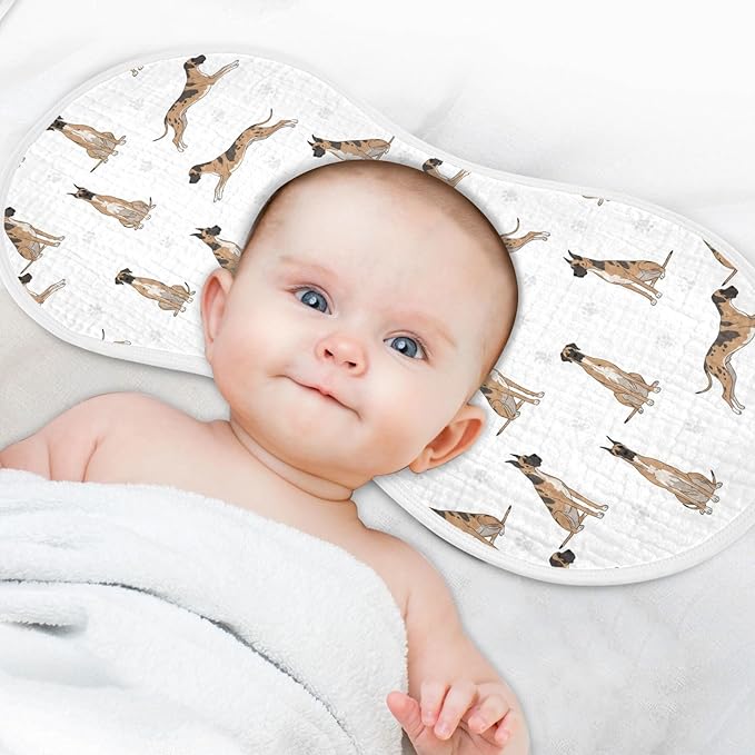 Qinllo 2 Pack Muslin Burp Cloths Great Dane Dog White Cotton Baby Burp Cloths Ultra Absorbent and Soft Thick Burping Cloth for Newborn Babies Boys Girls 22x11 Inch