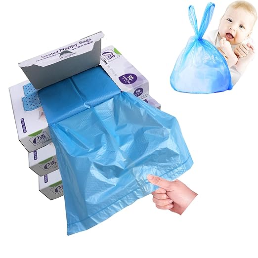Dergik Diaper Disposal Bags for Baby,On The Go,Fresh Light Baby Powder Faint Scented,Easy Tie Handles, Diaper Bags Disposable for Diaper Sacks Poop Pet Trash Bags Or Dirty Costumes, 270 Bags, Blue