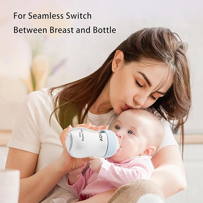 yanyoyo Natural Glass Baby Bottle Wide Neck, Anti-Colic Baby Bottle, Clear, 5.4oz(Pack of 4), Includes 4Pcs Natural Response Nipple(S), 1 Months+