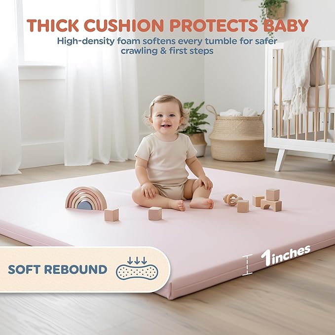 Play Mat Cover Only – Fits 50x50x1 Rollable Foam Floor Mat for Babies – Waterproof, Easy to Clean Replacement Cover for Tummy Time & Crawling – Pink