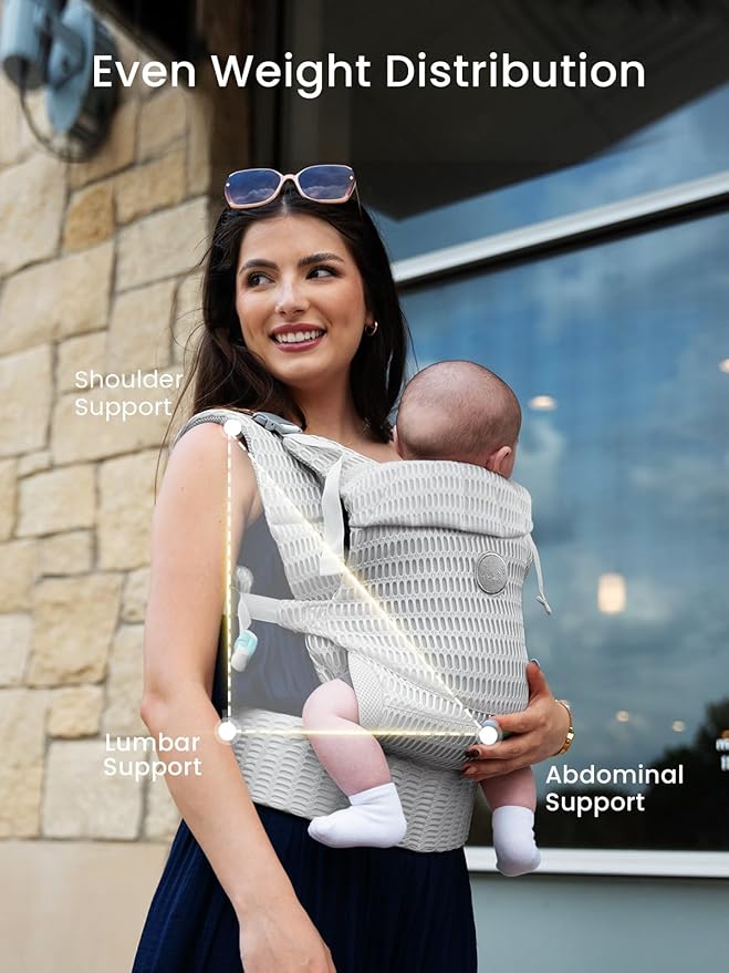 GROWNSY Baby Carrier Newborn to Toddler (7-44lbs), Ergonomic & Cozy Wraps Carrier with One-Click Buckle, Head Support for Hands-Free Comfort, Design for Infant to Toddler, Silver Grey