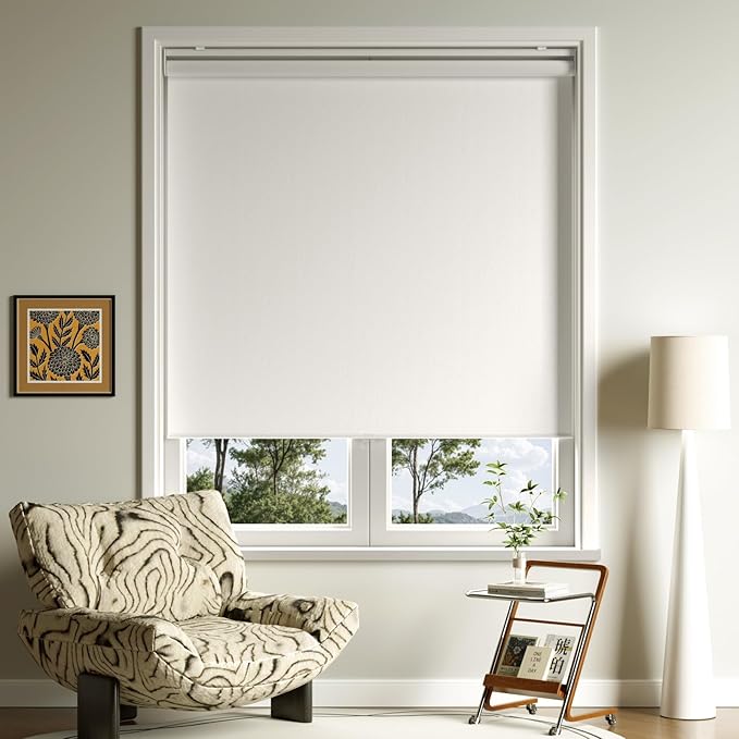 Cordless Roller Shades Blackout Blinds for Windows Room Darkening Rolled Up Shades with Spring System, UV Protection Window Shades Door Blinds for Home and Office (White, 33" W x 72" H)