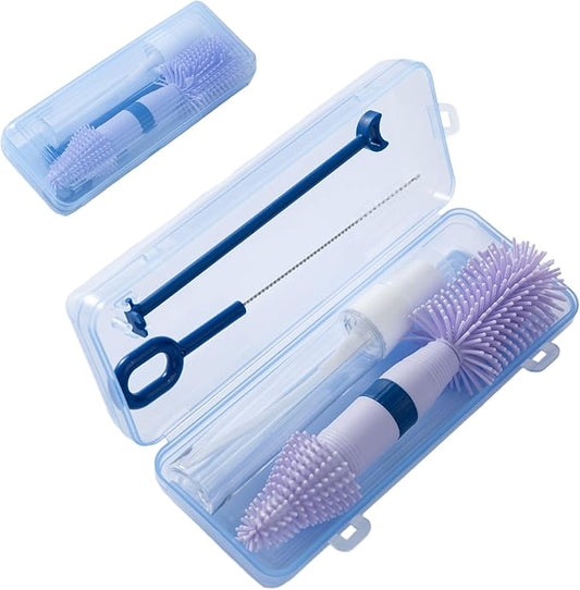 Chemimoso Small Silicone Baby Bottle Brush for Newborn Anti-Colic Baby Bottles， Portable Travel Bottle Cleaner Brush, Suit for Baby Bottles Less Than 8 OZ, Blue