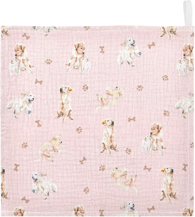 vvfelixl Baby Cotton Washcloths Golden Retriever Infants Bath Towel for Unisex Face Towels for Newborn, Natural Baby Wipes Delicate Skin, 11.8 X 11.8 inch, one sizex3